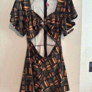 Black and Orange Revel Love Tiki Romper